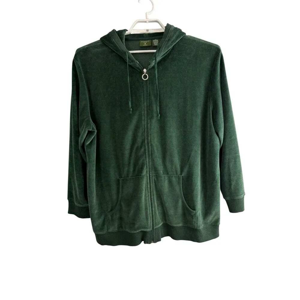 Mountain Lake Womens Jacket Adult Size 2X Green Velour Zipper Long Sleeve Pocket